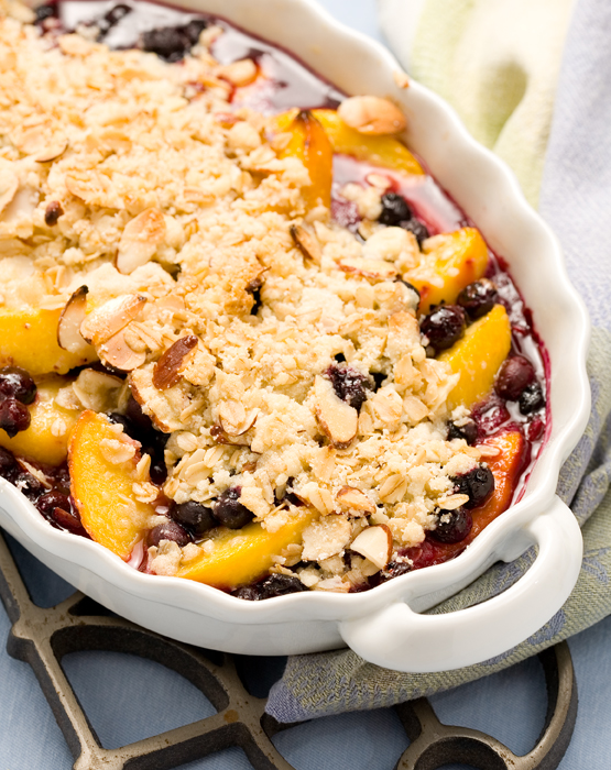 Blueberry Peach Crisp with Almond Topping