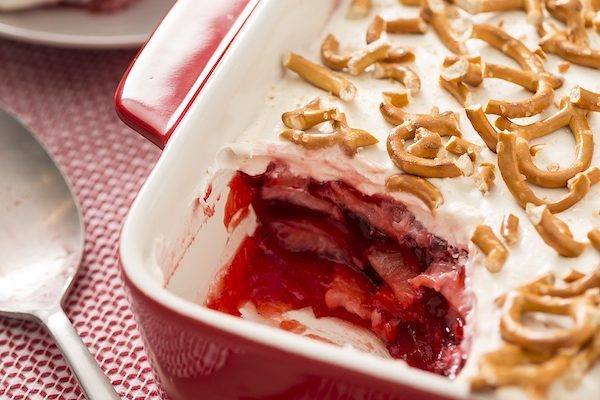 Upside-Down Strawberry Pretzel Salad