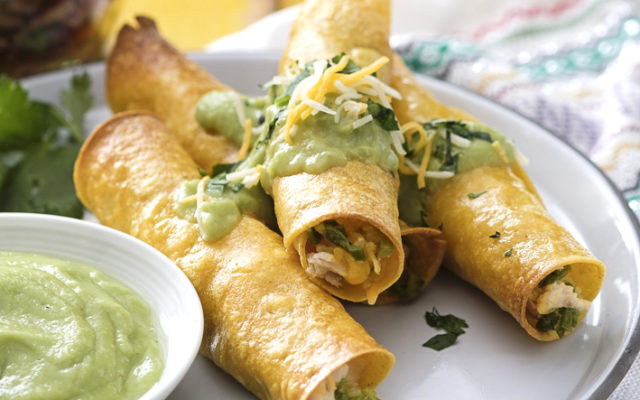 10-Minute Chicken Taquitos with Creamy Avocado Salsa  (or 5-Minute AIR FRY!)