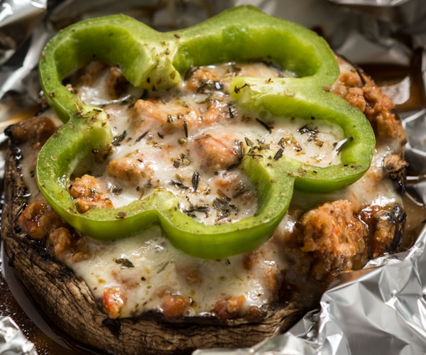 Grilled Portobello Turkey Stuffed “Pizzas”