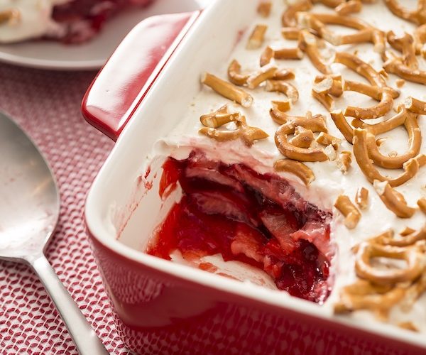 Upside-Down Strawberry Pretzel Salad